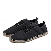 economico Sneakers da uomo-scarpe espadrillas da uomo in tela beige con lacci e suola in corda di juta – comode calzature estive casual