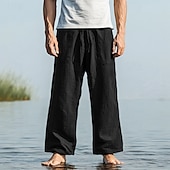 baratos Feriado-Homens Calças Calça verão Calças largas Calças de praia Calça casual Com Cordão Bolso frontal Perna reta Tecido Conforto Macio Comprimento total Ioga Feriado Praia Moda Havaiana Preto Branco
