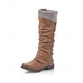 olcso Slouch Boots-női barna, domború, kötött mandzsettás térdcsizma - hangulatos és stílusos őszi/téli lábbeli
