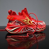 economico Sneakers da uomo-eleganti sneakers rosse da uomo con motivo a fiamma - eleganti e comode, perfette per feste o uscite informali