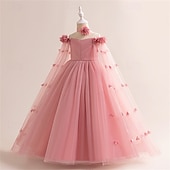 cheap Flower Girl&#039;s Dresses-Flower Girl Dress Kid&#039;s Girls&#039; Princess Dress Performance Wedding Party Elegant Beautiful Mesh Solid Color Sleeveless Crew Neck Light Pink White 4 years+