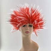 abordables Perruques de carnaval-perruque synthétique bouclée partie médiane perruque courte noir jaune rose rouge bleu cheveux synthétiques hommes rose rouge noir pour le carnaval