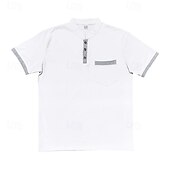 cheap Men&#039;s Classic Polo-Men&#039;s Golf Shirt Golf Polos Shirts Work Casual Stand Collar Short Sleeve Basic Modern Color Block Patchwork Buttons Spring &amp; Summer Regular Fit Black White Army Green Blue Brown khaki Golf Shirt