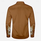 cheap Men&#039;s Western Shirts-Men&#039;s Florals Western Shirt Cowboy Shirt Long Sleeve Western Casual Turndown Button Up Brown