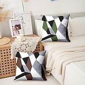 baratos estilo geométrico-Capa de almofada decorativa com padrão argyle 1 peça, capa de almofada quadrada macia, fronha para quarto, sala de estar, sofá, cadeira, preto, cinza, branco, vermelho, verde