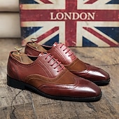 baratos Formal-sapatos oxford brogue bicolor masculinos – combinação de camurça e couro sintético com detalhes em bico fino para ocasiões formais e de negócios