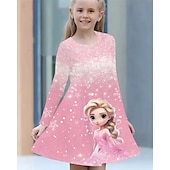 halpa 3D sarjakuva lipasto-Tyttöjen 3D Kuvitettu Piirretty Lumihiutale Mekko Pitkähihainen Kesä Kevät Loma Päivittäin Pyhäpäivä Prinsessa Kaunis Makea Lapset 4-12 vuotta Rento mekko A linjainen mekko Polvipituinen Normaali