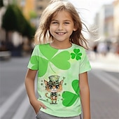 billiga Pojkens 3D-djur-St Patrick Pojkar 3D Grafisk Katt T-shirt Kortärmad Sommar Vår Mode Grundläggande Barn 4-12 år Rund hals Utomhus Ledigt Dagligen Normal