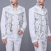 cheap Outfits-Retro Vintage 1980s Pants Outfits Suits &amp; Blazers Prince Aristocrat Sequins Jacquard Fancy Dress Men's Halloween Carnival Masquerade Party Performance Pride Parade Adults' Coat Pants