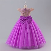 preiswerte Kleider für die Blumenmädchen-kinderkleidung Mädchen Blumenmädchen Kleid Party Kleid Farbblock Ärmellos Leistung Hochzeit Party Krawattenknoten Schön Süß Polyester Maxi abendkleider Schaukelkleid A Linie Kleid Sommer 4 Jahre +