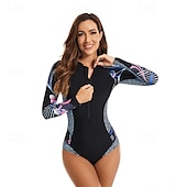 abordables Lycra de surf-Femme Maillot Anti UV Maillot de bain 1 pièce Protection solaire UV UPF50+ Poids Léger manche longue Spandex Le Maillot de corps Maillot de bain Zip sur le devant Natation Surf Plage Sports nautiques