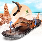 cheap Outdoor Sandals-Men&#039;s Vintage Faux Leather Flip-Flops – Casual Summer Sandals with Braided Strap for Beach and Outdoor Wear