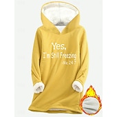 abordables Humour et Citations Tops-Sweat à capuche pour femme, pull sherpa, lettre, décontracté, sport, imprimé, chaud, duveteux, confortable, sweat à capuche, haut à manches longues, micro-élastique, automne&amp;amp;tissu doux et