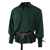 cheap Tops-Medieval Renaissance 17th Century Medium Length Blouse / Shirt Cosplay Costume Ren Faire Knight Ritter Celtic Knight Drawstring Solid Color Men&#039;s Celtic Pirate Masquerade Casual Daily Renaissance Fair