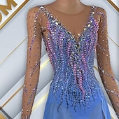 ieftine Rochii de patinaj artistic-Rochie de Patinaj Artistic Pentru femei Fete Πατινάζ στο πάγο Rochii Albastru celest Deschide Înapoi Plasă Spandex Înaltă Elasticitate Antrenament Competiție Ținută Patinaj Clasic Cristale / Strasuri