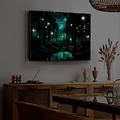 cheap LED Wall Art-Forest Twinkle LED Canvas Wall Art Stained Glass Printing LED Lighted Up Wall Decor 2AA Battery Operated Lighted Canvas Print LED Light Kitchen Bedroom or Home Decor