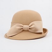 cheap Party Hats-Hats 100% Wool Bowler / Cloche Hat Bucket Hat Top Hat Wedding Tea Party Elegant With Bowknot Pure Color Headpiece Headwear