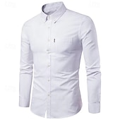 preiswerte Button-Down-Hemden für Herren-Herren Hemd Oberhemd Knopfhemd Glatt Hochzeit Party Schwarz Weiß Rosa Marineblau Langarm Kargen Frühling &amp; Herbst Bekleidung Tasche