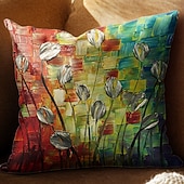 billiga blom- och växtstil-1 uppsättning 5 st kuddöverdrag modern olja paitng stil blad dekorativa kuddkudde för rumsdekor utomhus / inomhus kudde för soffa soffa stol
