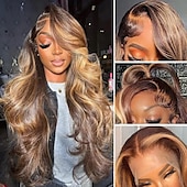 preiswerte Echthaarperücken mit Stirn-Spitzenkappe-Remy Menschenhaar 13x4 Spitzenfront Perücke Freier Teil Brasilianisches Haar Große Wellen Schwarz Mehrfarbig Perücke 180% Haardichte mit Babyhaar Leimlos Vorgerupft Für Perücken für schwarze Frauen