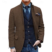 abordables chaqueta-Blazer de tweed retro vintage para hombre, blazer de espiga, chaqueta deportiva, talla grande, botonadura sencilla, dos botones, negro, champán, burdeos, azul