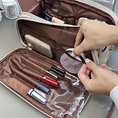 economico Portagioie e porta trucchi-Borsa cosmetica da viaggio di grande capacità, organizer per il trucco multifunzionale con portapennelli, borsa portaoggetti portatile per articoli da toeletta per donna