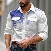 baratos Camisas Patrióticas 250-Homens American US Flag 4 de julho - 250º aniversário dos EUA Camisa casual camisa ocidental camisa de botão Manga Longa Ocidental Casual Casual Esporte Primavera Outono Aberto para a Lateral Abotoar