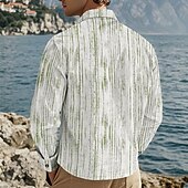 economico camicia da uomo con bottoni-Per uomo Camicia Camicia estiva Maglietta informale Camicia da spiaggia Camicia con bottoni Rosso Verde Kaki Grigio chiaro Manica lunga Strisce Bavero Da mare Hawaiano Tasche Abbigliamento Poliestere
