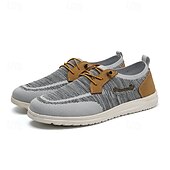 cheap Men&#039;s Sneakers-Men&#039;s Grey Knit Sport Shoes with Leather Accents and Lace-Up Design – Comfortable Casual &amp; Outdoor Footwear