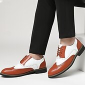 baratos Semi-formal-Sapatos sociais masculinos oxford brogue bico fino em dois tons, branco e marrom-castanho, sapatos vintage de couro inspirados em Gatsby para festas, casamentos e eventos formais dos anos 1920