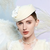 voordelige Feesthoeden-hoed 100% Wol Damesbaret Bruiloft Teaparty Elegant Bruiloft Met Nep Parel Bloemen Helm Hoofddeksels