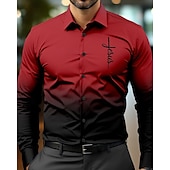 preiswerte Herrenhemd zum Knöpfen-Herren Hemd Sommerhemd Freizeithemd Strandhemd Knopfhemd Rote Blau Orange Langarm Farbverlauf Kreuz Revers Urlaub Hawaiianisch Button-Down Bekleidung Polyester Mode Lässig Bequem
