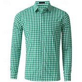 cheap Men&#039;s Button Up Shirts-Men&#039;s Shirt Dress Shirt Button Up Shirt Plaid Wedding Party Black Pink Red Brown Long Sleeve Lapel Spring &amp;  Fall Clothing Apparel