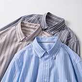 cheap Men&#039;s Elite Shirts-Men&#039;s 100% Cotton Oxford Shirt grey blue Light Green Pink Purple Long Sleeve Striped Button Down Collar School Wedding Buttons Clothing Apparel Neutral Fashion Daily