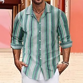 voordelige Straat-Voor heren Overhemd Zomer overhemd Normaal shirt Strand hemd Overhemd met knopen Gestreept Vakantie Hawaii blauw Oranje Groen Grijs Lange mouw Kraag Zomer Lente &amp; Herfst Kleding