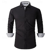 cheap Men&#039;s Non Iron Shirts-Men&#039;s Shirt Dress Shirt Button Up Shirt Plain Wedding Party Black White Pink Wine Long Sleeve Lapel Spring &amp;  Fall Clothing Apparel