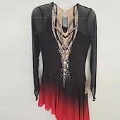 cheap Figure Skating Dresses-Figure Skating Dress Women&#039;s Girls&#039; Ice Skating Dress Black Red White Patchwork High Elasticity Training Competition Skating Wear Classic Crystal / Rhinestone Long Sleeve Ice Skating Figure Skating