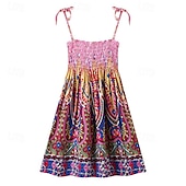 preiswerte Casual Kleider-kinderkleidung Mädchen Kleid Blumen Tier Karikatur Ärmellos Casual Aktiv Täglich Baumwolle Knielang Blumenkleid Sommerkleid Sommer Frühling 4 Jahre + 8601 Regenbogenstange 8602 orange 8602 lila