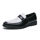 cheap Semi-Formal-Men&#039;s Black and White Faux Leather Loafers with Cut-Out Strap Detail - Elegant Slip-On Shoes for Formal and Business Attire
