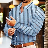 cheap Men&#039;s Dress Shirts-Men&#039;s Shirt Summer Shirt Striped Shirt Wrinkle Resistant Casual Shirt Button Up Shirt Stripe Wedding Vacation Light Blue Black White Red Long Sleeve Lapel Spring &amp;  Fall Clothing Apparel
