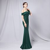 abordables VERT-Robe de soirée sirène  trompette robe élégante formelle mariage longueur de sol manches 3/4 une épaule crêpe extensible avec volants 2025