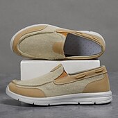 levne Pánské nazouváky a mokasíny-pánské béžové plátěné slip-on mokasíny – lehké prodyšné boty pro volný čas pro každodenní nošení a outdoorové aktivity