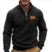 preiswerte Bedruckte Pullover für Herren-Herren Pullover Zip Pullover Reißverschluss Polo-Pullover Reißverschlusskragen Retro Vintage Brautkleider schlicht Party-Abendgarderobe Täglich Bestickt Gestrickt Warm Langarm Herbst Winter Schwarz
