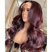 economico Parrucche lace front capelli veri-Capelli umani di Remy Chiusura 5x5 13x6 Pizzo Frontale Parrucca Parte laterale Parte di mezzo Parte libera Brasiliano Molto ondulata Borgogna Parrucca 130% 150% 180% Densità dei capelli con i capelli
