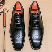 baratos Formal-sapatos oxford masculinos de couro sintético genuíno com bico fino – design brogue clássico, estilo formal, ideal para negócios, casamentos e ocasiões especiais