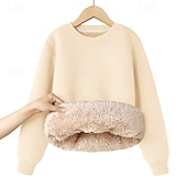 cheap Hoodies &amp; Sweatshirts-Kids Girls&#039; Sweatshirt Solid Color Long Sleeve Crewneck Winter Sports Streetwear Daily Rabbit Fur Outdoor Casual Regular Fit