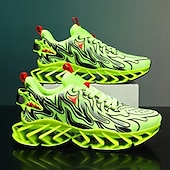 economico Sneakers da uomo-sneakers da uomo verde neon con fiamme, design audace a onde con tomaia traspirante e suola ammortizzata, perfette per lo streetwear e uno stile di vita attivo