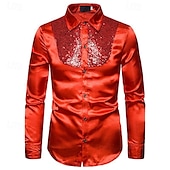 cheap Men&#039;s Button Down Shirts-Men&#039;s Shirt Dress Shirt Button Up Shirt Plain Wedding Party Black White Red Blue Long Sleeve Lapel Spring &amp;  Fall Clothing Apparel Sequins