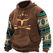 cheap Men&#039;s 3D Hoodies-Men&#039;s Aztec Cowboy Hoodies Sweatshirt Outerwear Hooded Sweatshirt Crew Neck Ethnic 3D Print Holiday Streetwear Black Blue Drawstring Fall Winter Designer