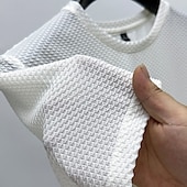 cheap Waffle Knit Tee-Men's Waffle Tee Cool Shirt Tee Top Short Sleeve Crew Neck Summer Striped Vintage Fashion Crewneck Work Office / Career Casual Black White Navy Blue Top Tee for Men